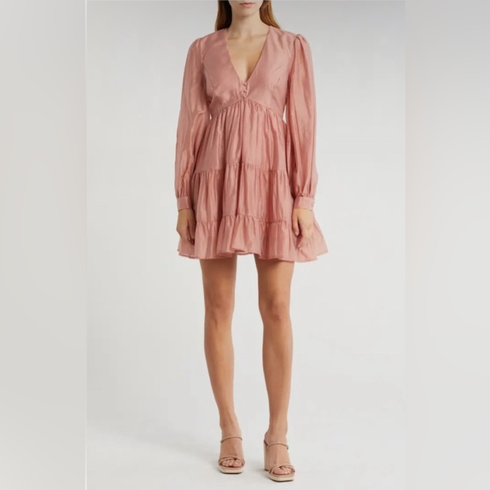 NWT Bardot Harlow Mini Dress Blush‎ Dusty Rose Pink V Neck A-Line Women’s XL /10